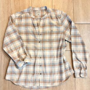 L.L.Bean Plaid Flannel Button Down Shirt Blue Tan Neutral Size M Cozy Fall